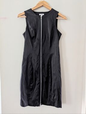 Vintage Cache Black Full Zip Sleeveless Mini Dress Size 8 Satin Y2K